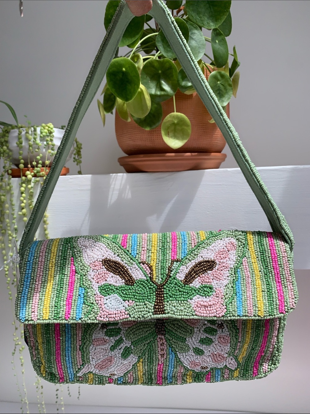 SOLD🪷 Viral Beaded Bag Pink and Green Butterfly Purse